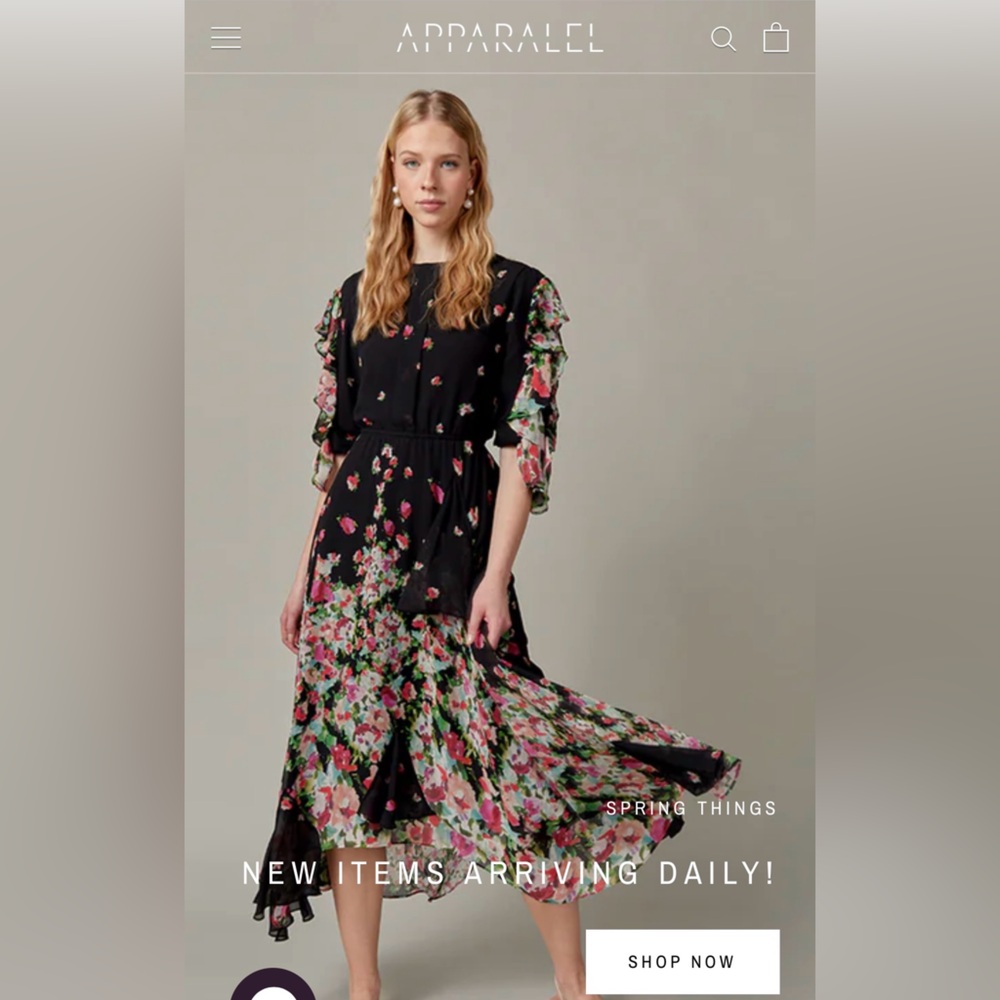 Apparalel. Size Xl. Never worn new with tags. Floral Black and Pink Dress.